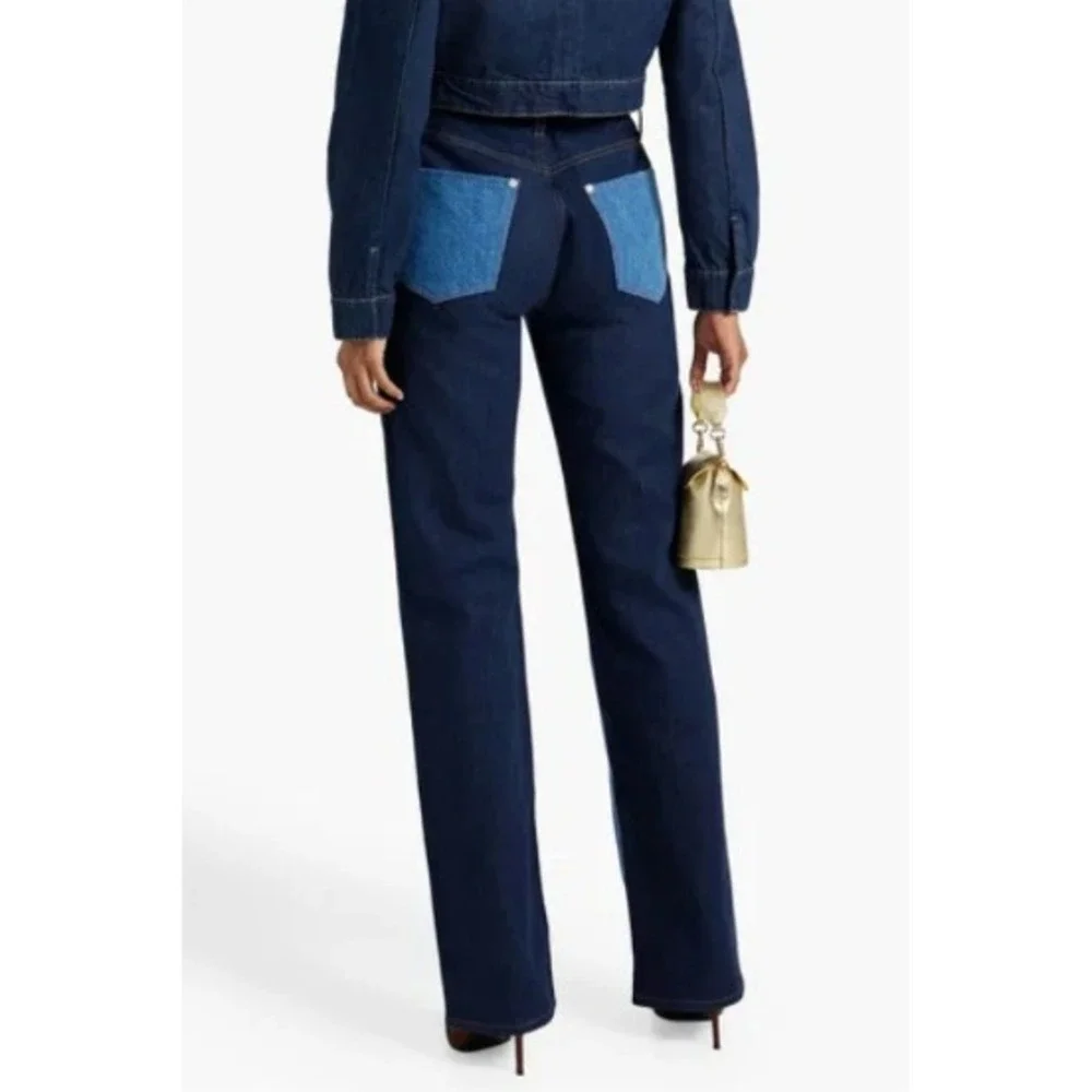FRAME Le Jane Contrast Patchwork Jeans Indigo Women Size 26 Denim High Rise - Picture 2 of 16